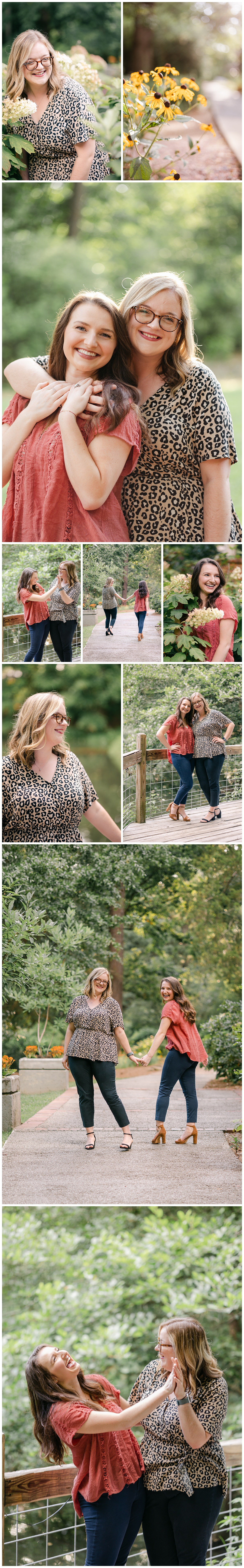 collage of images featuring two college age friends happily posing in the Auburn Arboretum 